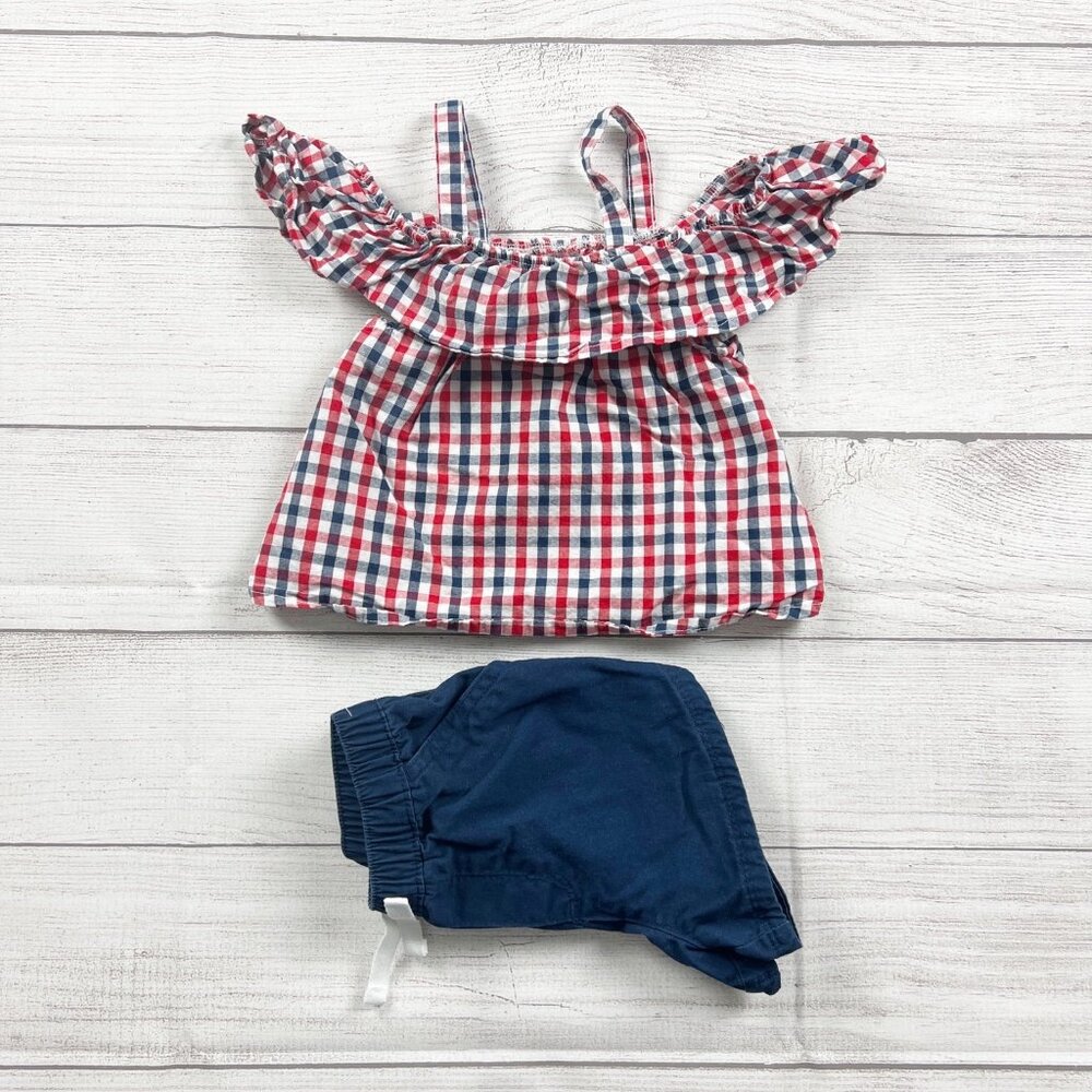 Celebrate Kids Outfit Set Red Gingham Ruffle Top Navy Shorts Two-Piece Set 3T